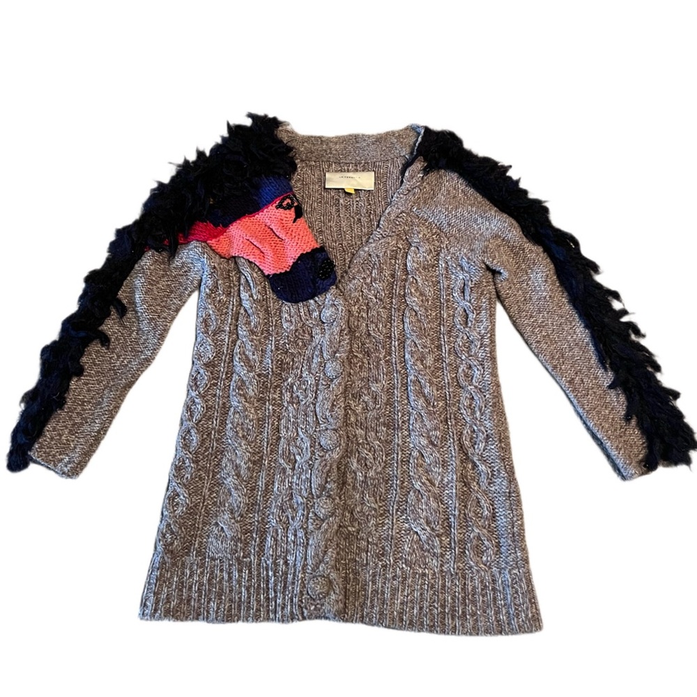 ANTHROPOLOGIE *RARE* 2010 Sz M Leifsdottir Horse Head Wool Chunky Knit Sweater